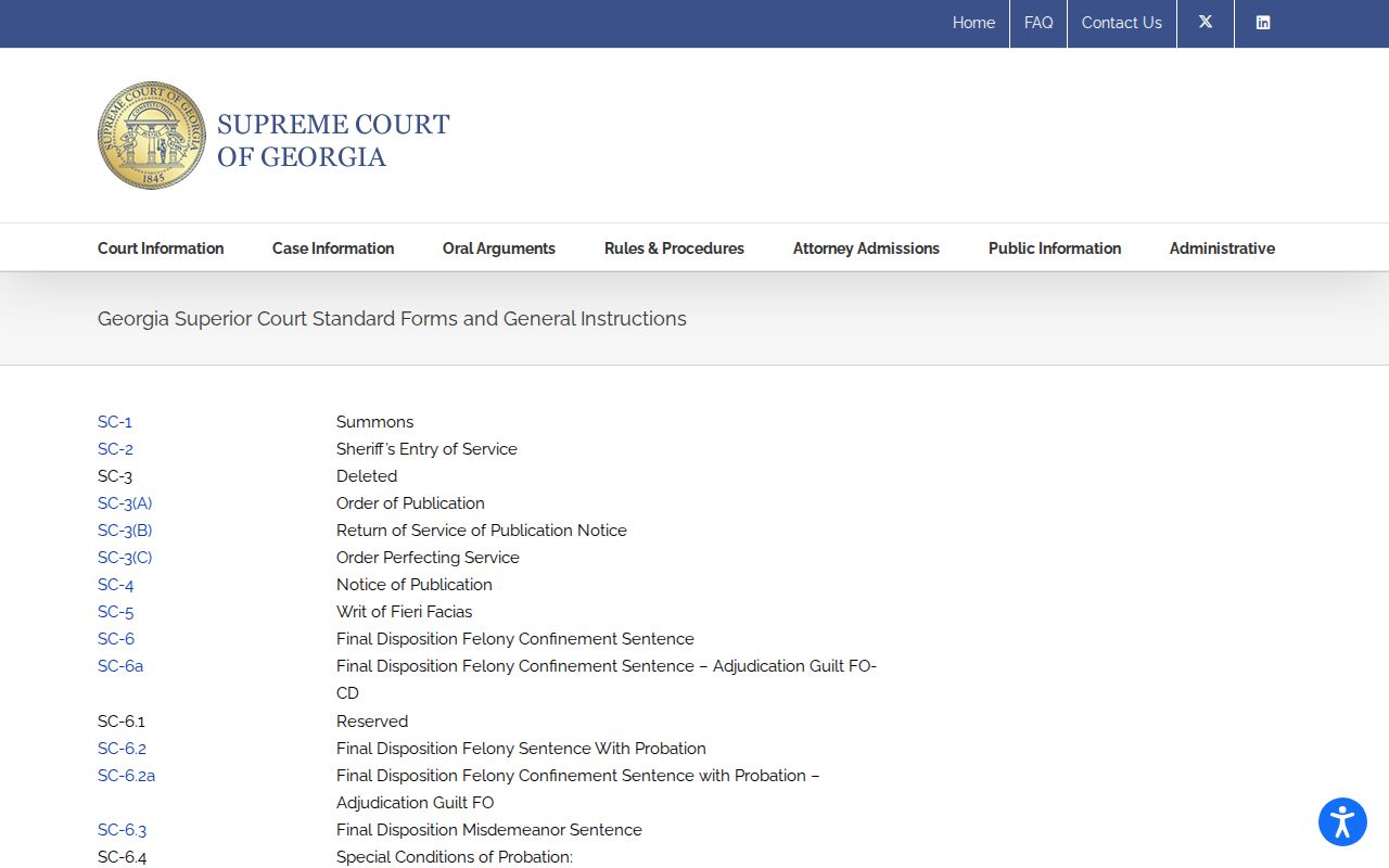 Georgia Superior Court forms for Cherokee County civil court records