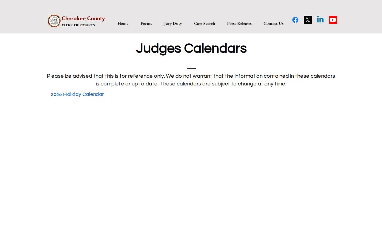 Cherokee County court schedule Judges Calendars page