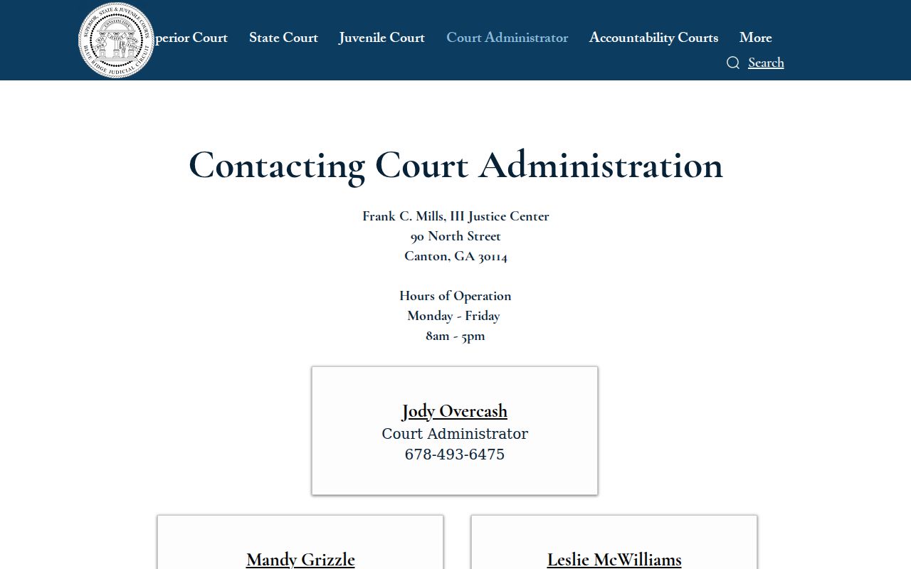 Cherokee County Court Administration contact route for court dates