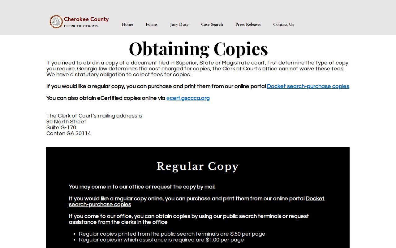 Cherokee County court records public terminals and copy requests