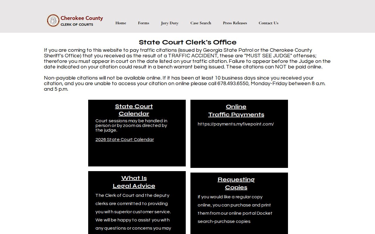 Cherokee County State Court criminal and traffic docket notice