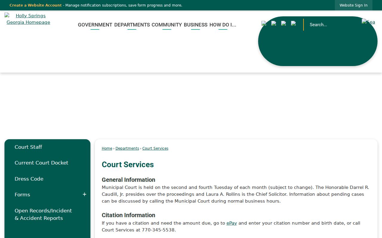 Holly Springs Cherokee County court records Court Services reference