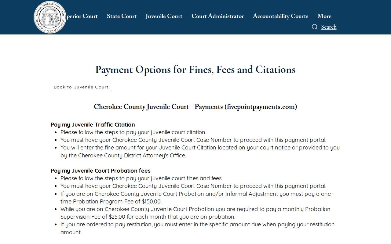 Cherokee County traffic court records juvenile payment options