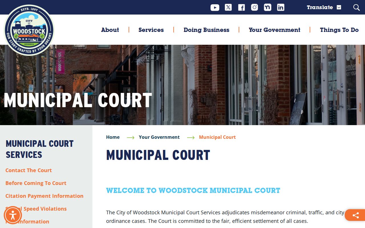 Woodstock Cherokee County court records Municipal Court information